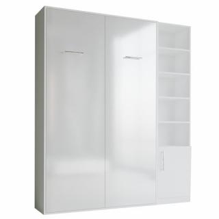 Composition armoire lit SMART-V2 façade blanc brillant 140*200 cm bibliothèque blanc mat