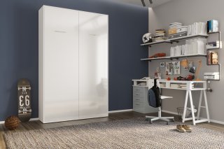 Composition armoire lit SMART-V2 façade blanc brillant 140*200 cm bibliothèque blanc mat