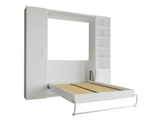 Composition armoire lit SMART-V2 façade blanc brillant 140*200 cm colonnes blanc mat