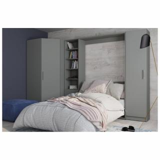 Composition armoire lit escamotable SMART-V2 gris mat Couchage 160 x 200 cm  2 colonnes rangements + angle