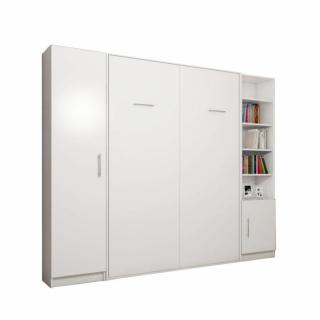 Composition armoire lit escamotable SMART-V2 blanc mat Couchage 160cm  2 colonnes rangements