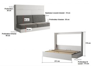 Armoire lit escamotable VERTIGO SOFA gris canapé gris couchage 160*200 cm