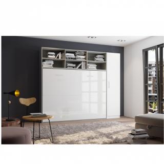 Composition armoire lit horizontale STRADA-V2 gris / blanc mat façade armoire-lit blanc brillant 1 colonne 140*200 cm