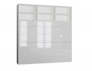 Composition armoire lit horizontale STRADA-V2 blanc mat façade armoire-lit blanc brillant avec 2 colonnes 140*200 cm