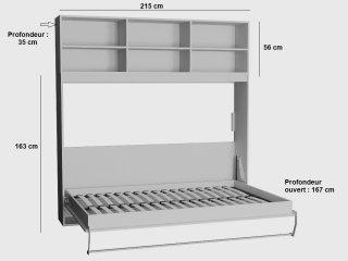 Composition armoire lit horizontale STRADA-V2 blanc mat façade armoire-lit blanc brillant avec 2 colonnes 140*200 cm