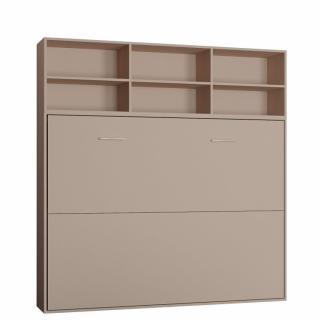 Lit escamotable STRADA-V2 taupe mat Couchage 140 x 200 cm avec surmeuble 6 niches de rangements