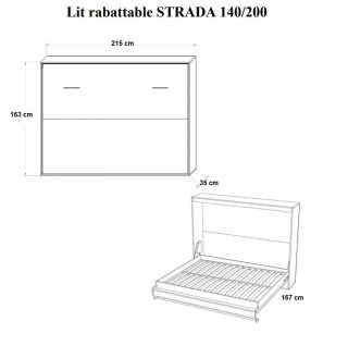 Armoire lit horizontale escamotable STRADA-V2 taupe mat couchage 140*200 cm.