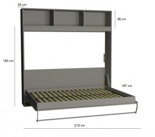 Composition armoire lit horizontale STRADA-V2 gris graphite mat Couchage 160*200 avec surmeuble et 1 colonne bibliothèque