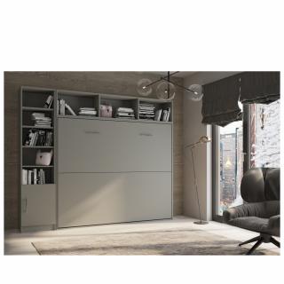 Composition armoire lit horizontale STRADA-V2 gris graphite mat Couchage 160*200 avec surmeuble et 1 colonne bibliothèque