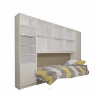 Composition armoire lit horizontale STRADA-V2 blanc mat Couchage 90cm avec surmeuble et 2 colonnes rangements 