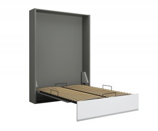 Armoire lit escamotable ALADYNO gris mat bandeau blanc mat 140*200 cm