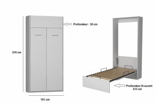 Armoire lit escamotable DYNAMO blanc mat ouverture assistée couchage 90*200 cm