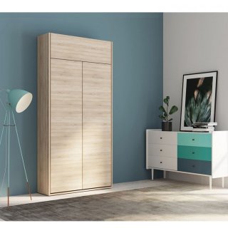 Armoire lit escamotable DYNAMO chêne naturel ouverture assistée couchage 90*200 cm