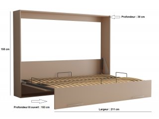 Armoire lit escamotable VERTIGO taupe mat couchage 140*200 cm