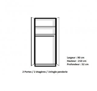 Armoire penderie 2 portes ARLITEC largeur 90 cm profondeur 52 cm 