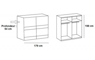 Armoire de rangement AUDE portes coulissantes 179 cm béton gris clair rechampis blanc