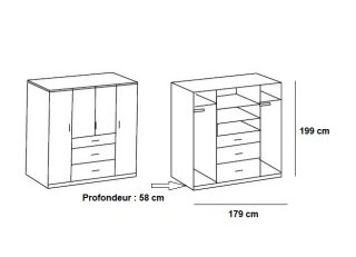 Armoire rangement LAVAL chêne  façade blanc mat 4 portes 3 tiroirs