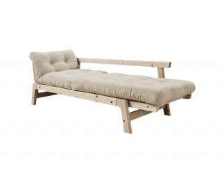 Banquette convertible futon  STEP pin massif coloris beige couchage 70*200 cm.