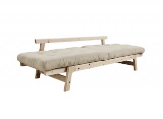 Banquette convertible futon  STEP pin massif coloris beige couchage 70*200 cm.