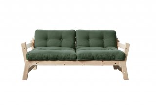 Banquette convertible futon STEP pin massif coloris vert olive couchage 70*200 cm.