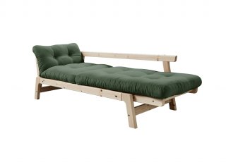 Banquette convertible futon STEP pin massif coloris vert olive couchage 70*200 cm.