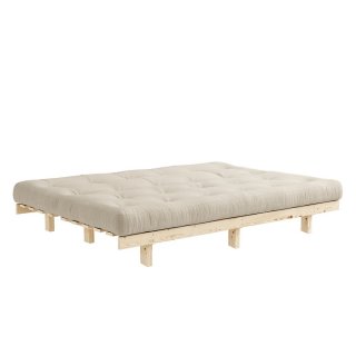 Banquette convertible futon LEAN pin coloris beige couchage 130*190 cm.