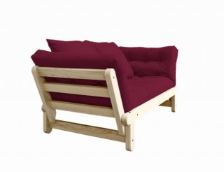 Banquette méridienne futon BEAT pin naturel tissu bordeaux couchage 75*200 cm.