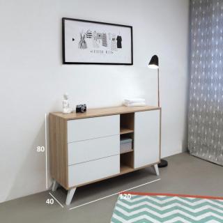 Buffet design scandinave SQUARE 1 porte 3 tiroirs blanc