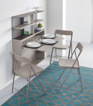 Console design ultra-tendance au meilleur prix, Bureau/Table Extensible  mural Gris taupe avec 3 chaises intégrées blanche