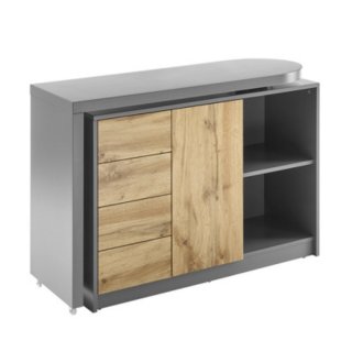 Bureau modulable MARKUS laqué gris mat et décor chêne 1 porte 4 tiroirs