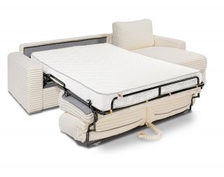 Canapé d'angle EXPRESS BILBAO sommier lattes 120cm matelas 16 cm méridienne coffre velours ivoire