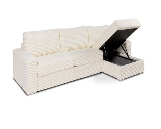 Canapé d'angle EXPRESS BILBAO couchage 120cm matelas 16 cm méridienne coffre velours ivoire