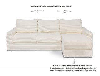 Canapé d'angle EXPRESS BILBAO couchage 120cm matelas 16 cm méridienne coffre velours ivoire