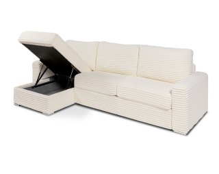 Canapé d'angle EXPRESS BILBAO couchage 120cm matelas 16 cm méridienne coffre velours ivoire