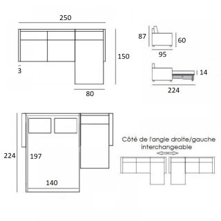 Canapé d'angle convertible GAIN DE PLACE gris silver express couchage 140 cm