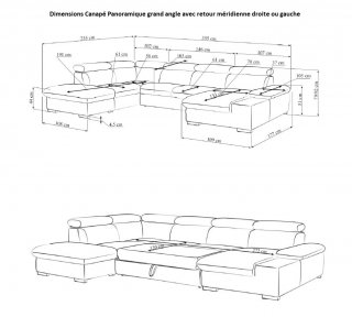 Canapé d'angle convertible panoramique angle droite PANAMA tissu gris anthracite