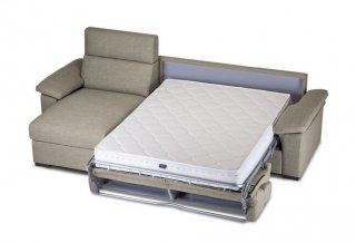 Canapé d'angle Méridienne gauche express ALBINA 160 cm déhoussable matelas 14 cm Encombrement ouvert : 206 cm