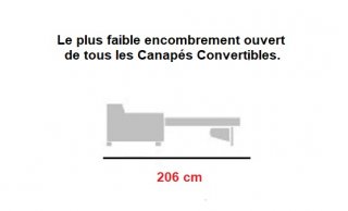 Canapé d'angle Méridienne gauche express ALBINA 160 cm déhoussable matelas 14 cm Encombrement ouvert : 206 cm