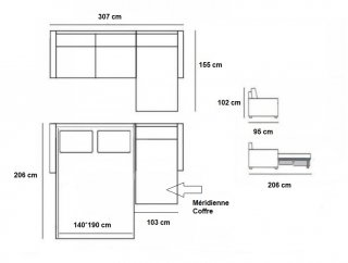 Canapé d'angle Méridienne droite express ALMA 160 cm déhoussable matelas 18 cm Encombrement ouvert : 206 cm