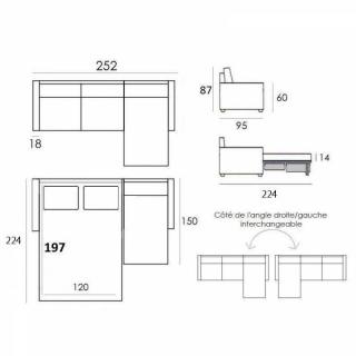 Canapé d'angle convertible EXPRESS PREMIUM 120 cm sommier lattes RENATONISI matelas BULTEX 12cm