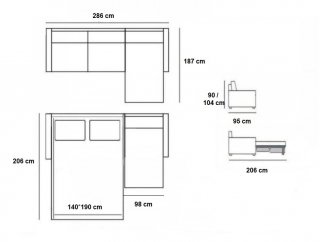 Canapé d'angle Péninsule droite express RUBINA 160 cm déhoussable matelas 18 cm Encombrement ouvert : 206 cm