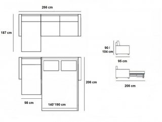 Canapé d'angle Péninsule gauche express RENATA 140 cm déhoussable matelas 14 cm Encombrement ouvert : 206 cm