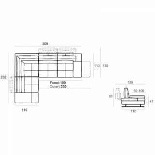 Canapé d'angle haut de gamme italien extensible 309 cm NAPOLI, tissu ou cuir vachette. Gauche