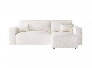 Canapé d'angle réversible MIA convertible 140x225 bouclette blanc avec pouf