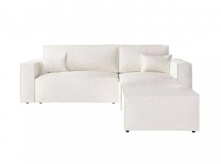 Canapé d'angle réversible MIA convertible 140x225 bouclette blanc avec pouf