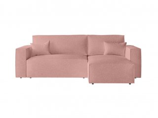 Canapé d'angle réversible MIA convertible 140x225 bouclette rose avec pouf