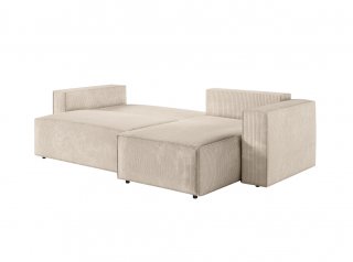 Canapé d'angle réversible MIA convertible avec pouf velours côtelé beige