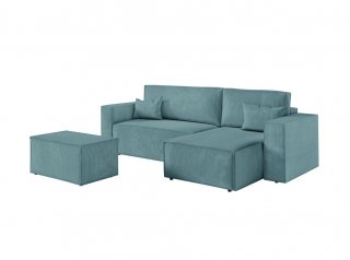 Canapé d'angle réversible MIA convertible avec pouf velours côtelé bleu