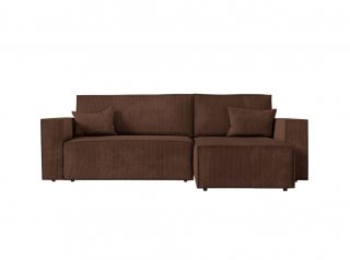 Canapé d'angle réversible MIA convertible avec pouf velours côtelé marron