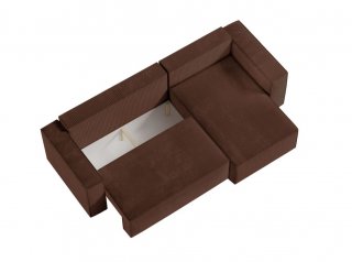 Canapé d'angle réversible MIA convertible avec pouf velours côtelé marron